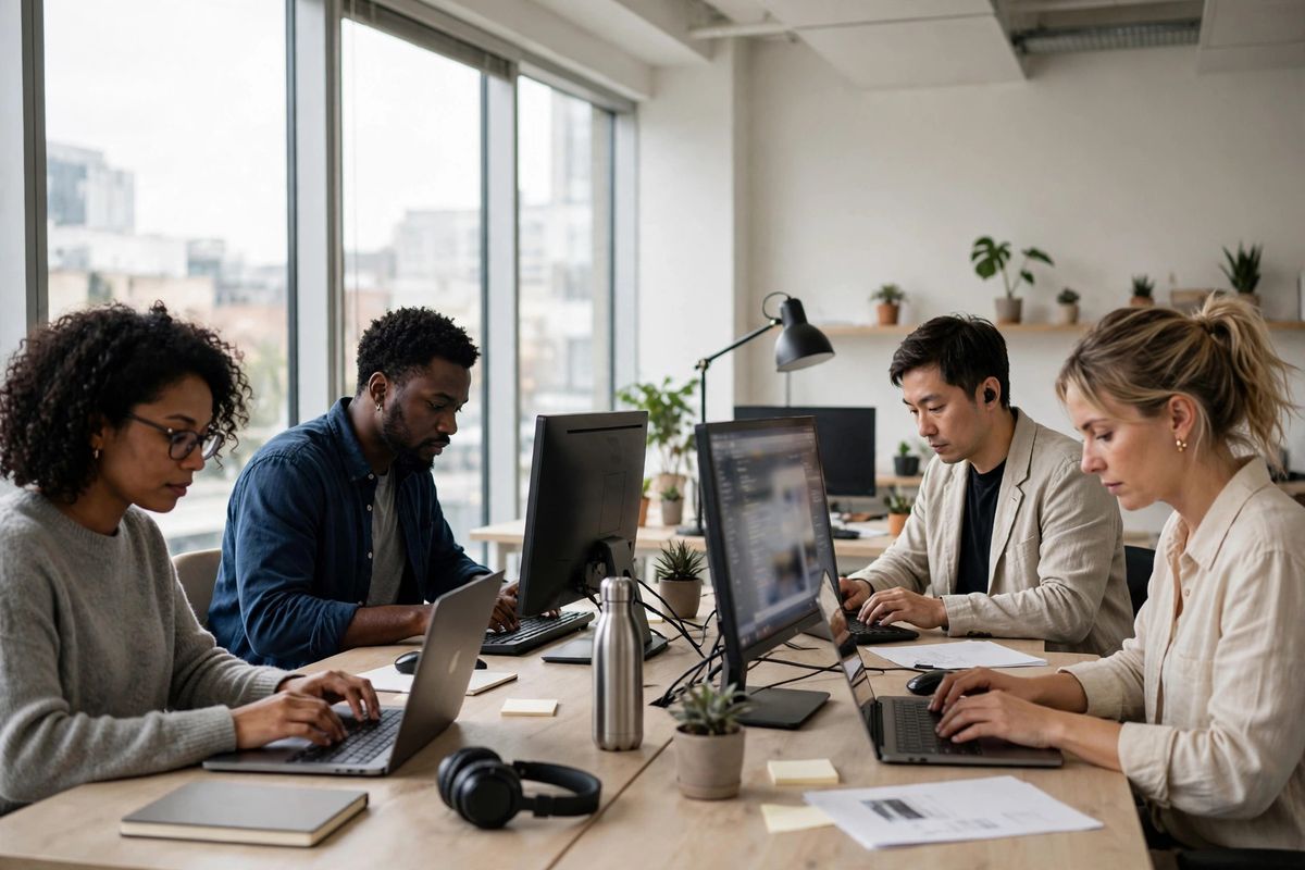 Small business team at work on computers